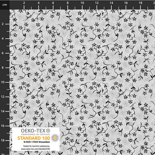 Stof - Filippa's Line 4514-014 Floral Black Grey 100% Cotton Fabric