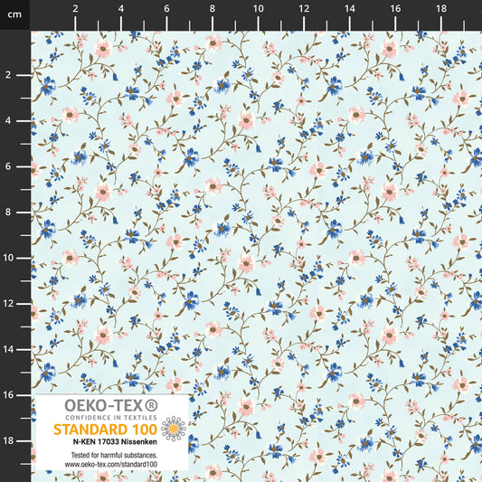 Stof - Tiny Mixture 4514-349 Floral Pale Blue 100% Cotton Fabric