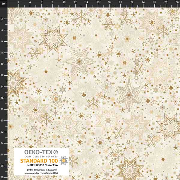 Stof - Star Sprinkle 4599-125 Snowflakes Gold 100% Cotton Fabric