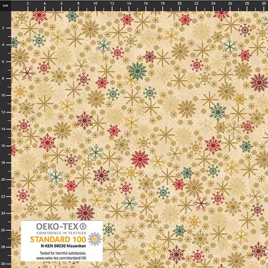 Stof - Star Sprinkle 4599-204 Snowflakes Gold 100% Cotton Fabric