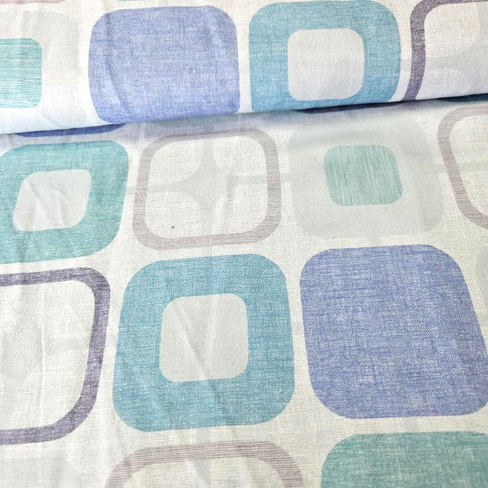 Blank Quilting - Geo Squares Neutral Blue 108" Extra Wide 100% Cotton Fabric