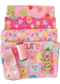Half Yard Stash Bundle - Cutie Pie Flannel - Inc 4 x fabrics, DMC thread, ribbon & buttons - Crafts and Quilts
