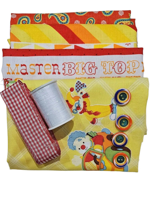 Half Yard Stash Bundle - Circus Fun - Inc 4 x fabrics, thread, ribbon & buttons