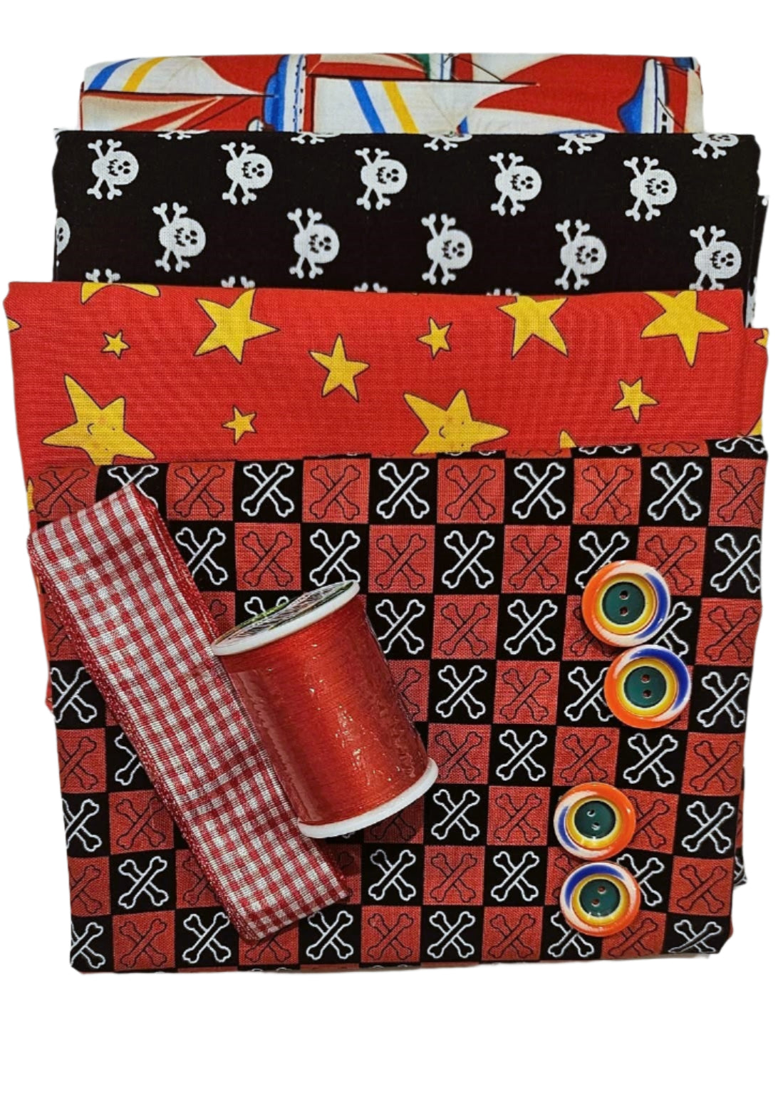 Half Yard Stash Bundle - Boys - Inc 4 x fabrics, thread, ribbon & buttons