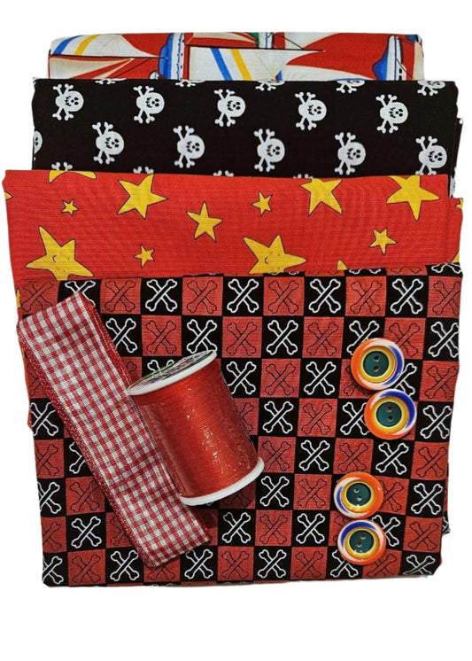 Half Yard Stash Bundle - Boys - Inc 4 x fabrics, thread, ribbon & buttons