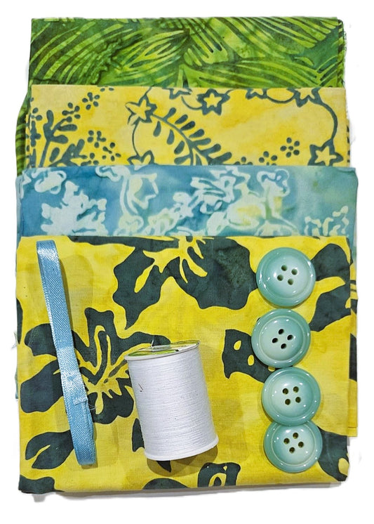 Half Yard Stash Bundle - Batik Citrus - Inc 4 x fabrics, thread, ribbon & buttons