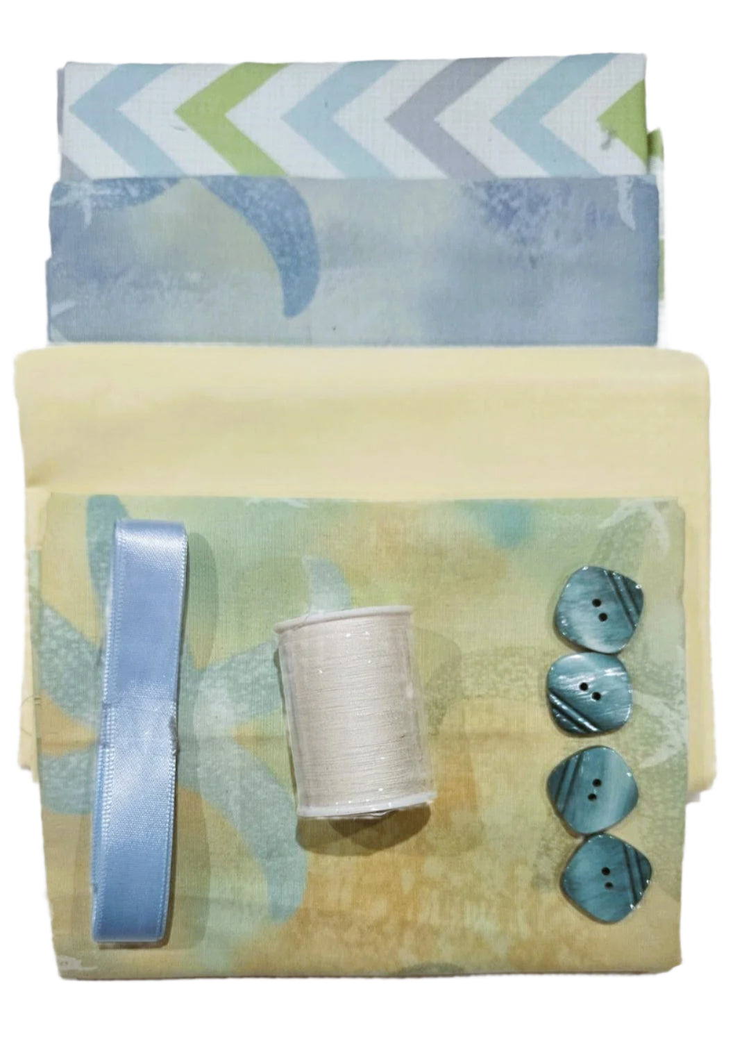 Half Yard Stash Bundle - Coastal Blend - Inc 4 x fabrics, thread, ribbon & buttons