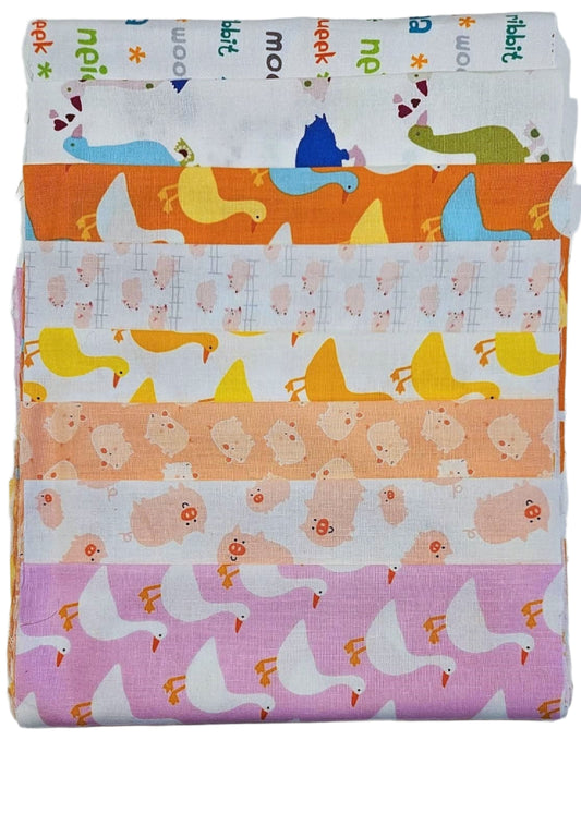 Fat Eighths Bundle - Down the Farm - 100% Cotton Fabric