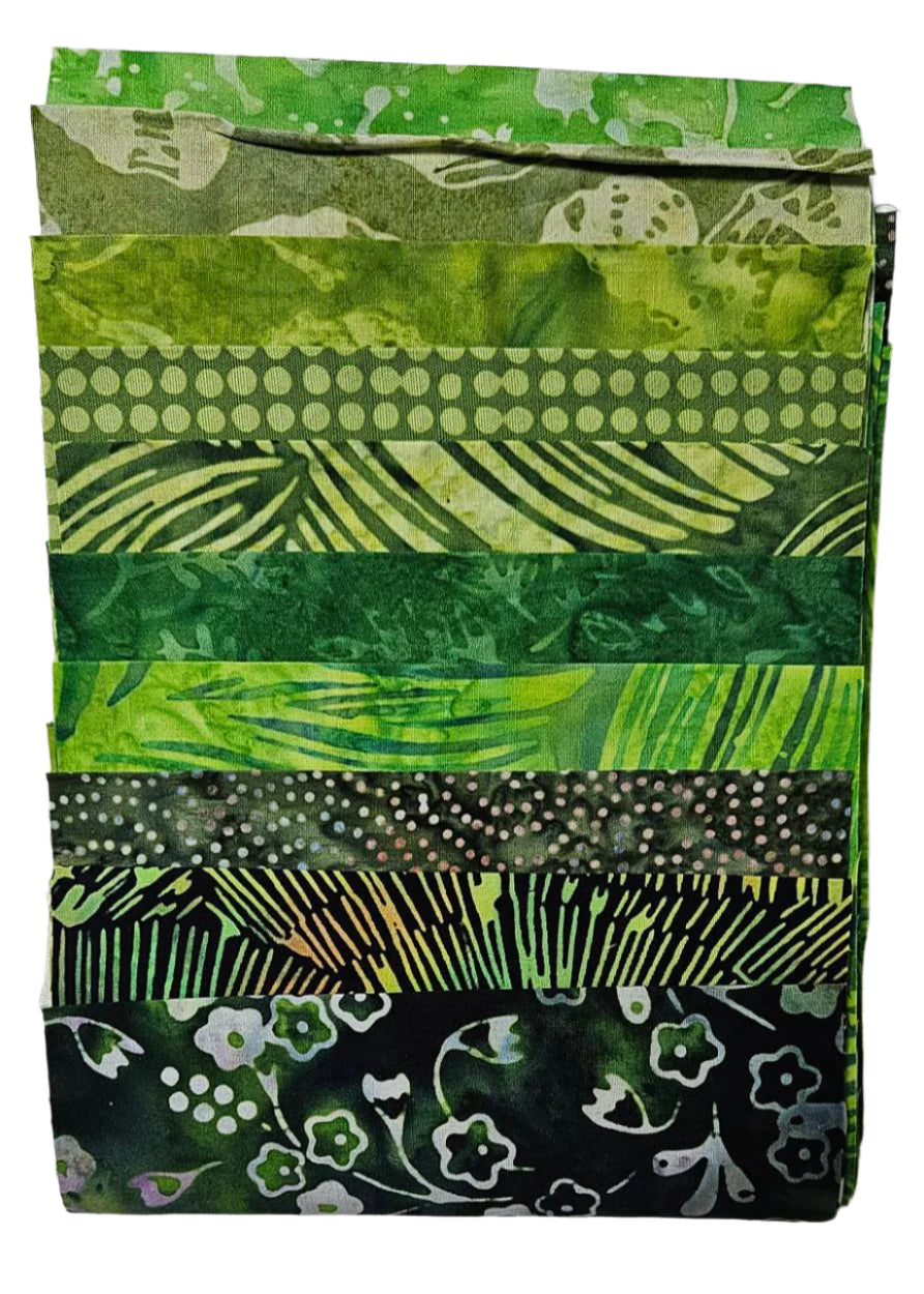 5" Charm Roll - Hoffman Bali Batik Blend Green - Ten 100% Cotton Strips