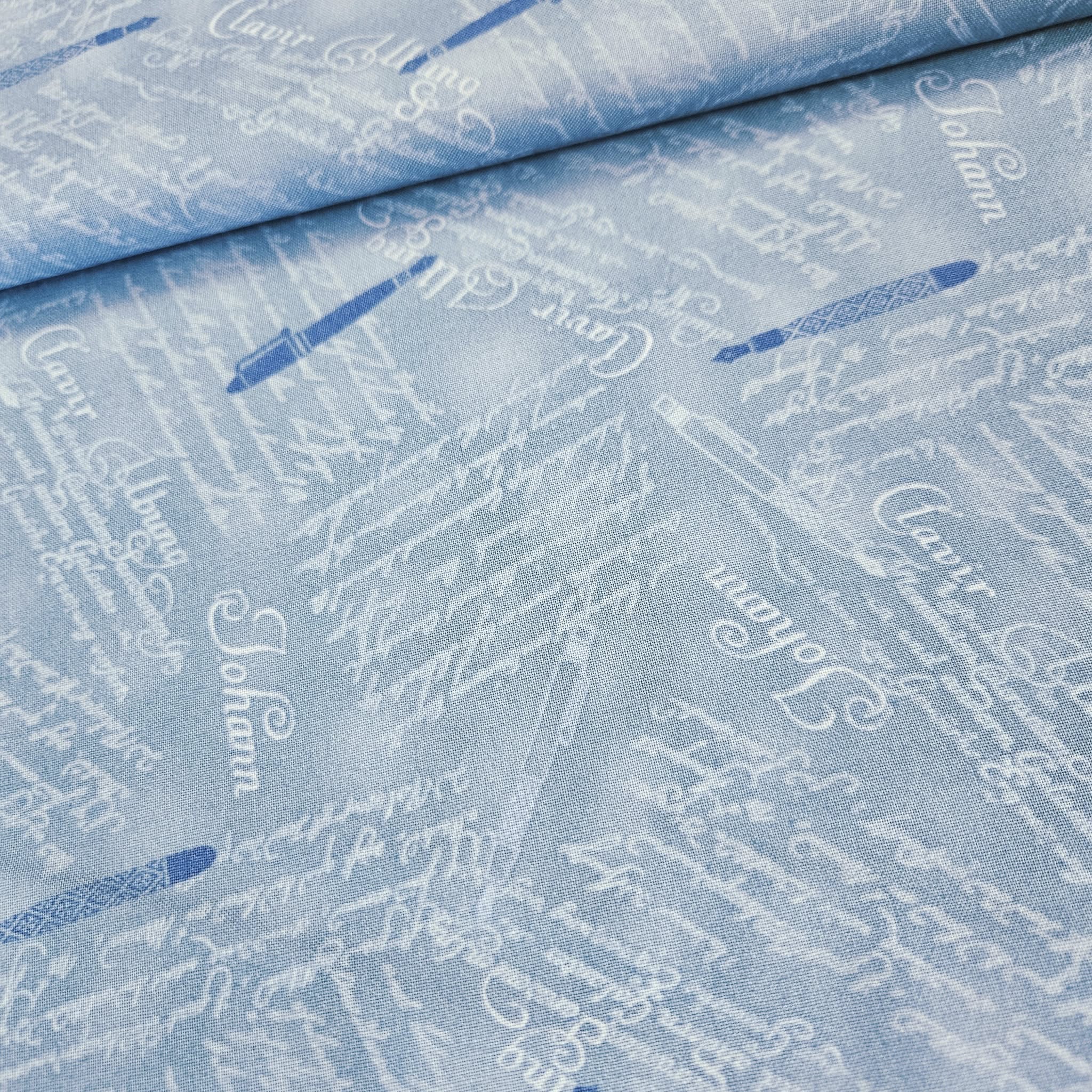 Stof - Quilters Basics Style Pen Quotes Blue 100% Cotton Fabric