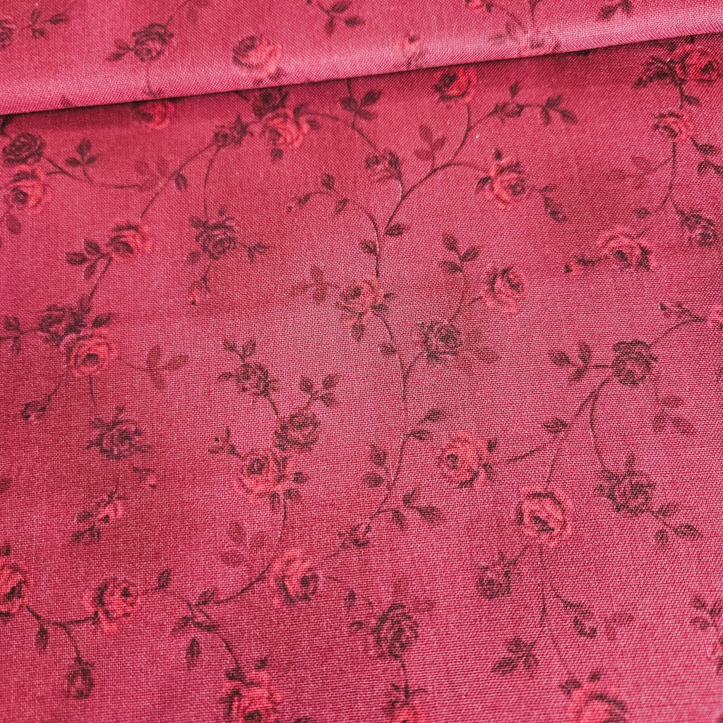 Stof - Ellie Roses Red 100% Cotton Fabric - Crafts and Quilts