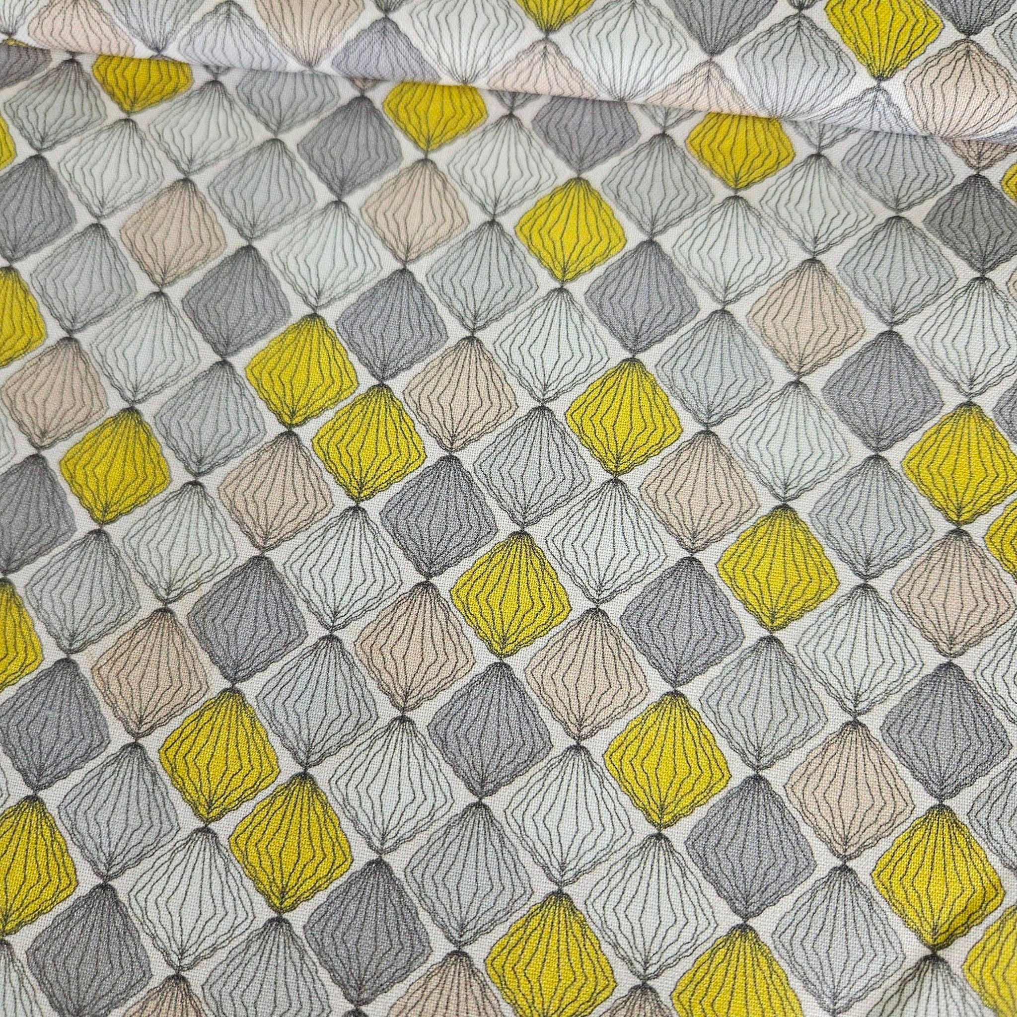Stof - Leaves of Light Geo Grey 100% Cotton Fabric - Crafts and Quilts