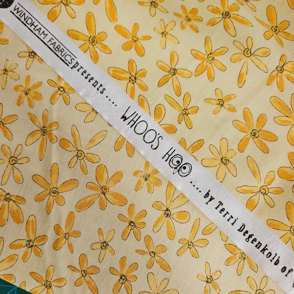 Windham Fabrics - Whoo's Hoo Yellow Dasies 100% Cotton Fabric - Crafts and Quilts