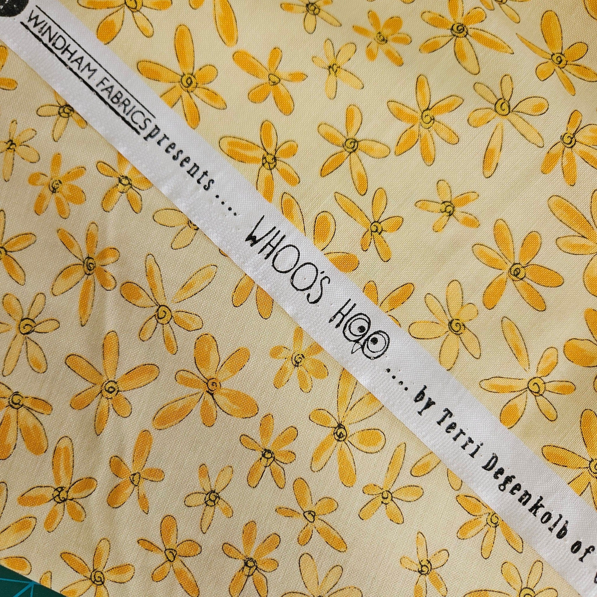 Windham Fabrics - Whoo's Hoo Yellow Dasies 100% Cotton Fabric - Crafts and Quilts