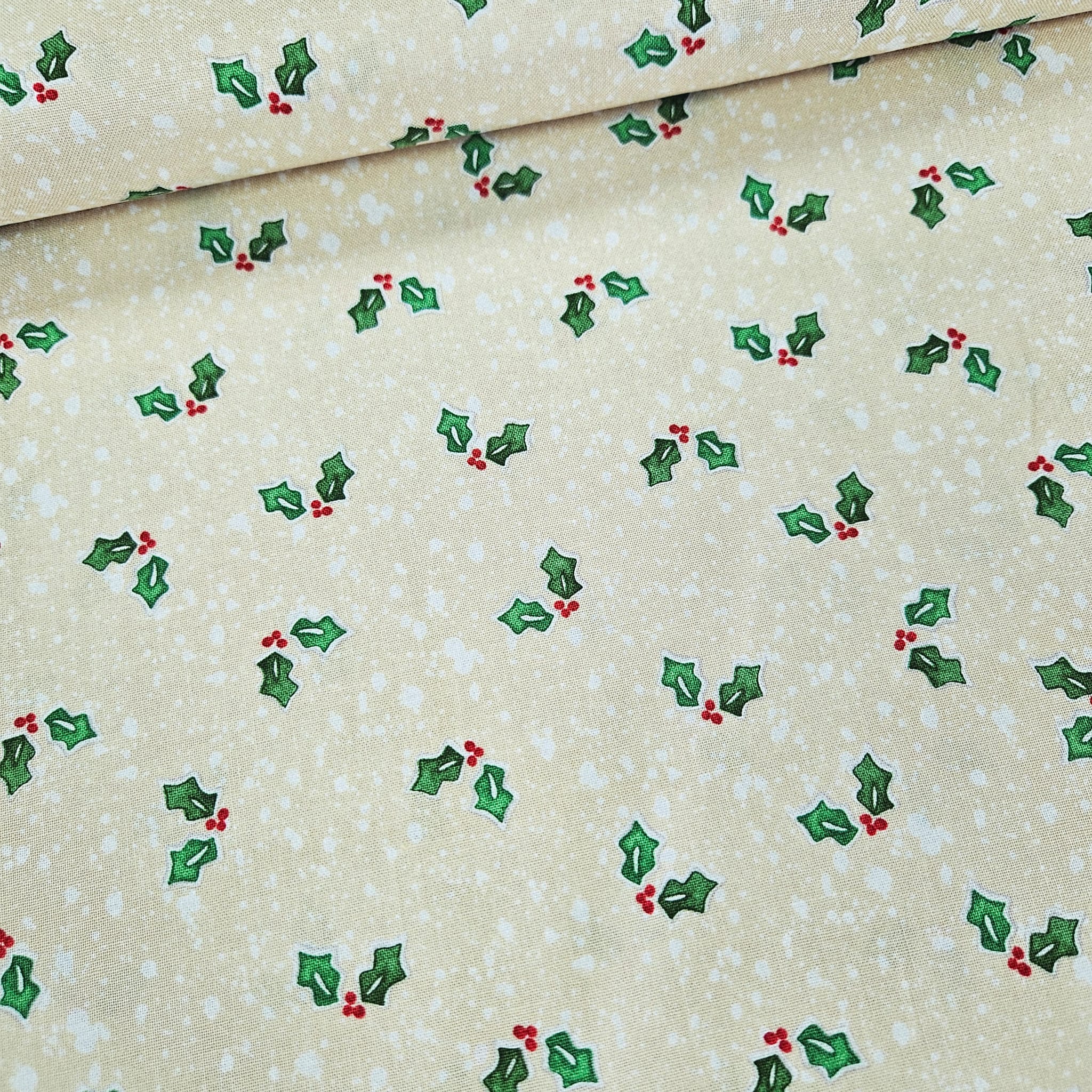 Benartex - Holiday Christmas Holly Cream 100% Cotton Fabric