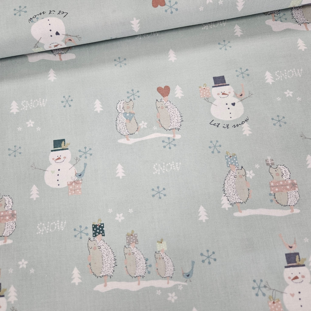 Stof - You Make me Happy Snowman Blue Bird 100% Cotton Fabric