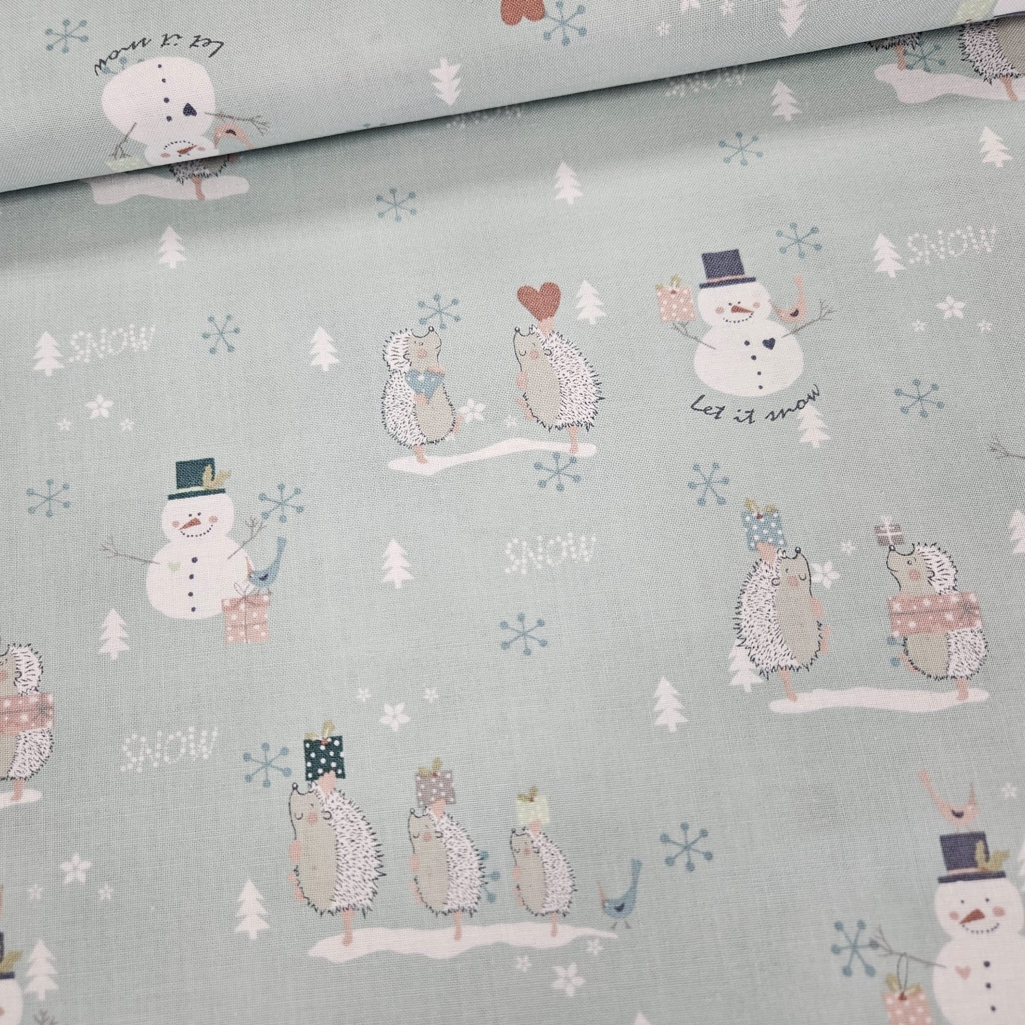 Stof - You Make me Happy Snowman Blue Bird 100% Cotton Fabric