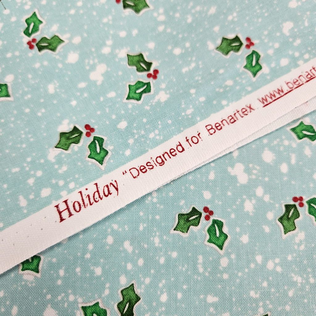 Benartex - Holiday Christmas Holly Blue 100% Cotton Fabric