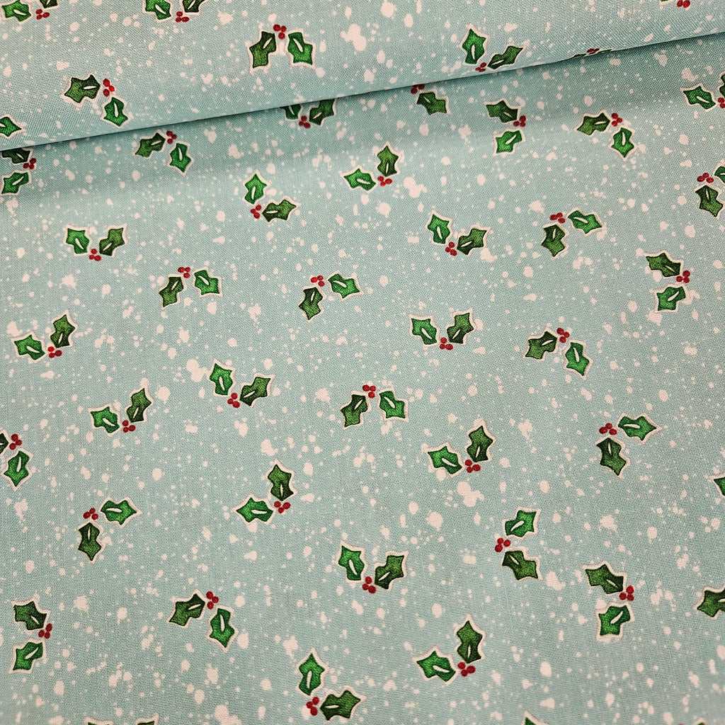 Benartex - Holiday Christmas Holly Blue 100% Cotton Fabric