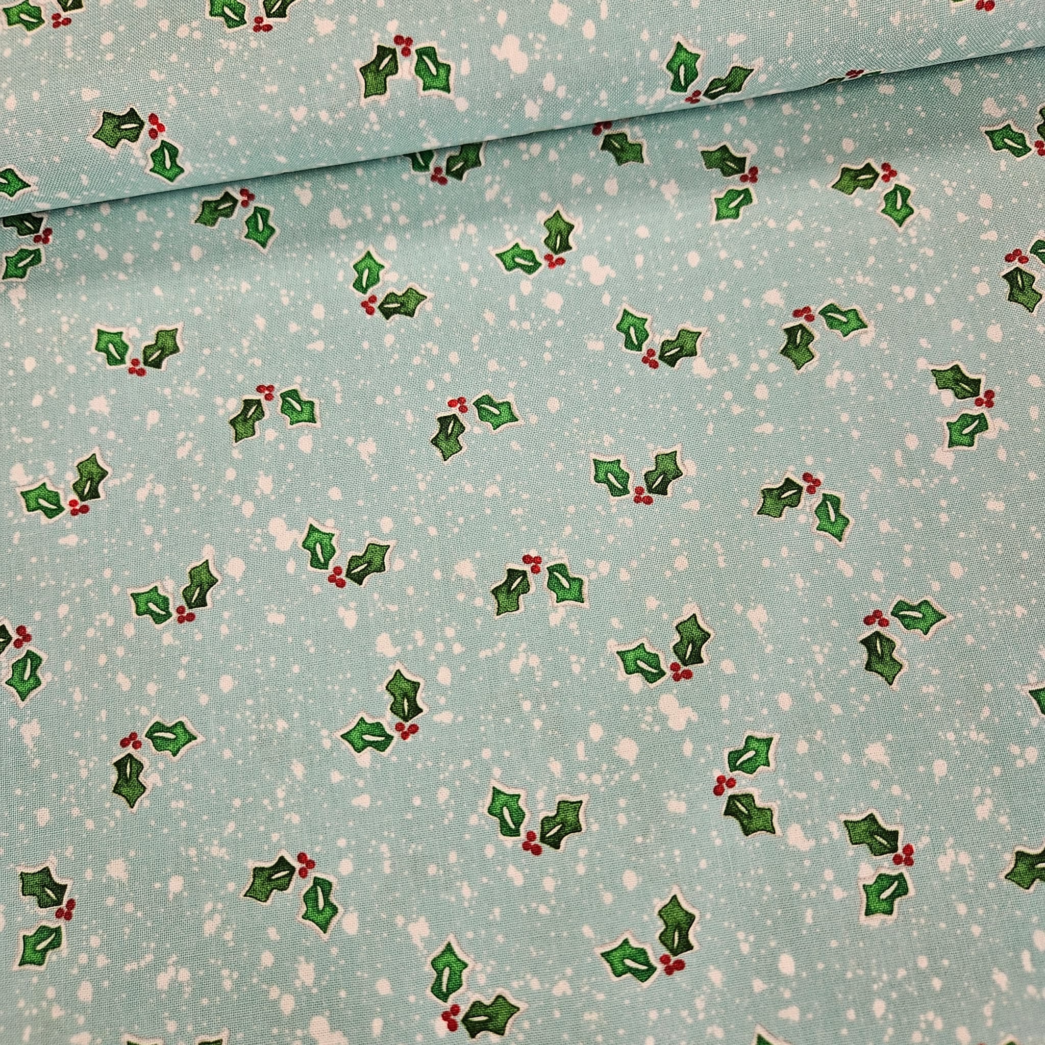 Benartex - Holiday Christmas Holly Blue 100% Cotton Fabric