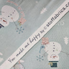 Stof - You Make me Happy Snowman Blue Bird 100% Cotton Fabric