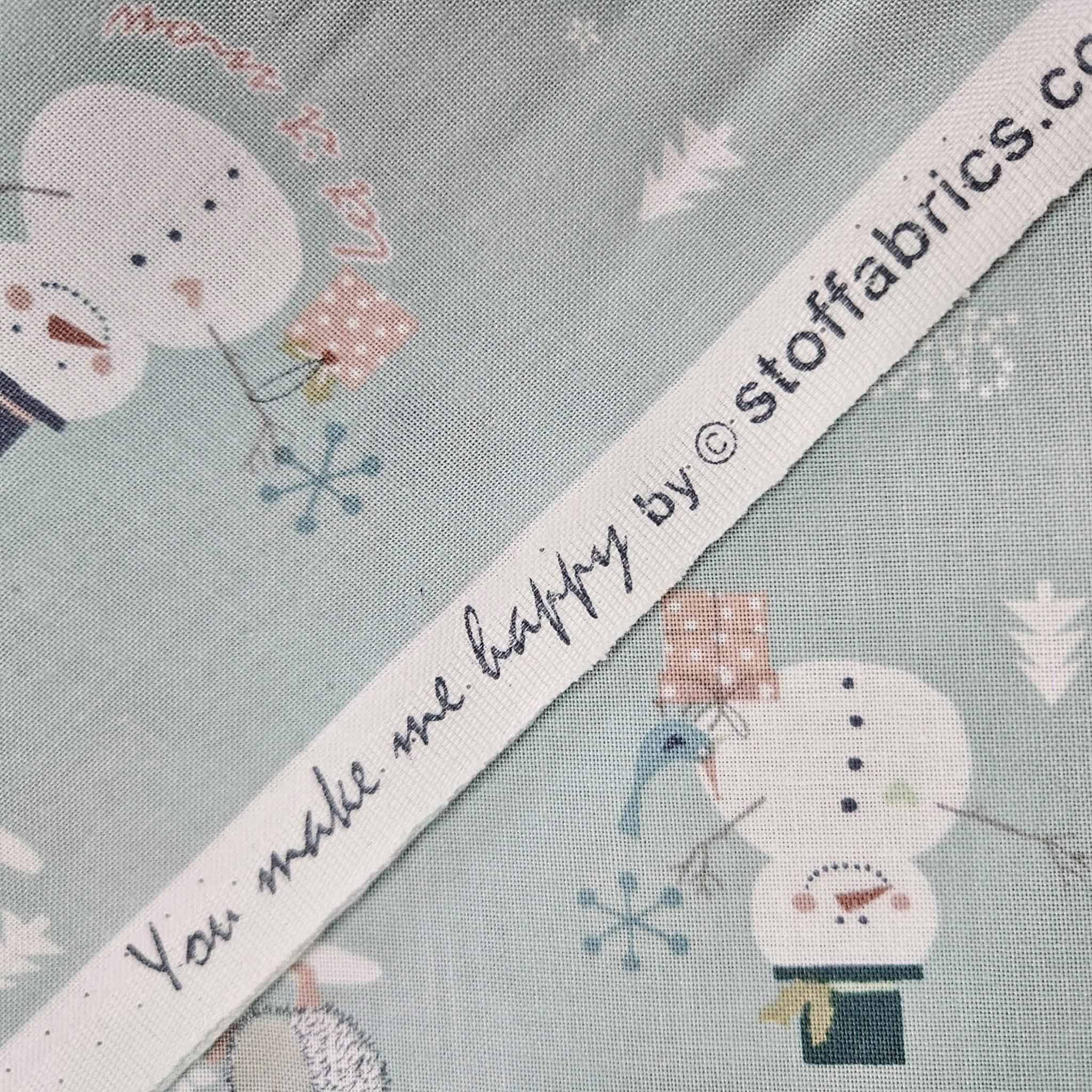 Stof - You Make me Happy Snowman Blue Bird 100% Cotton Fabric