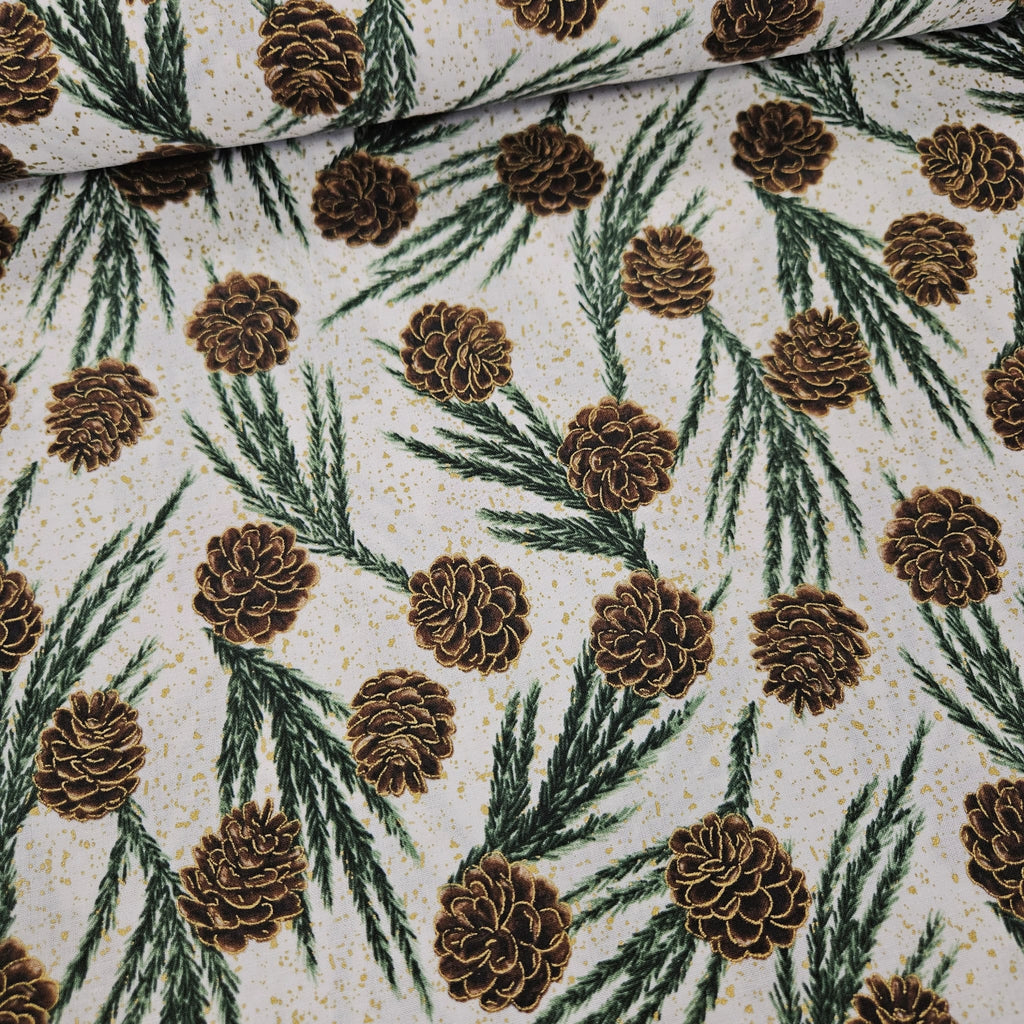 Hoffman - Meet Magnolia Pine Cones Metallic R7680 100% Cotton Fabric