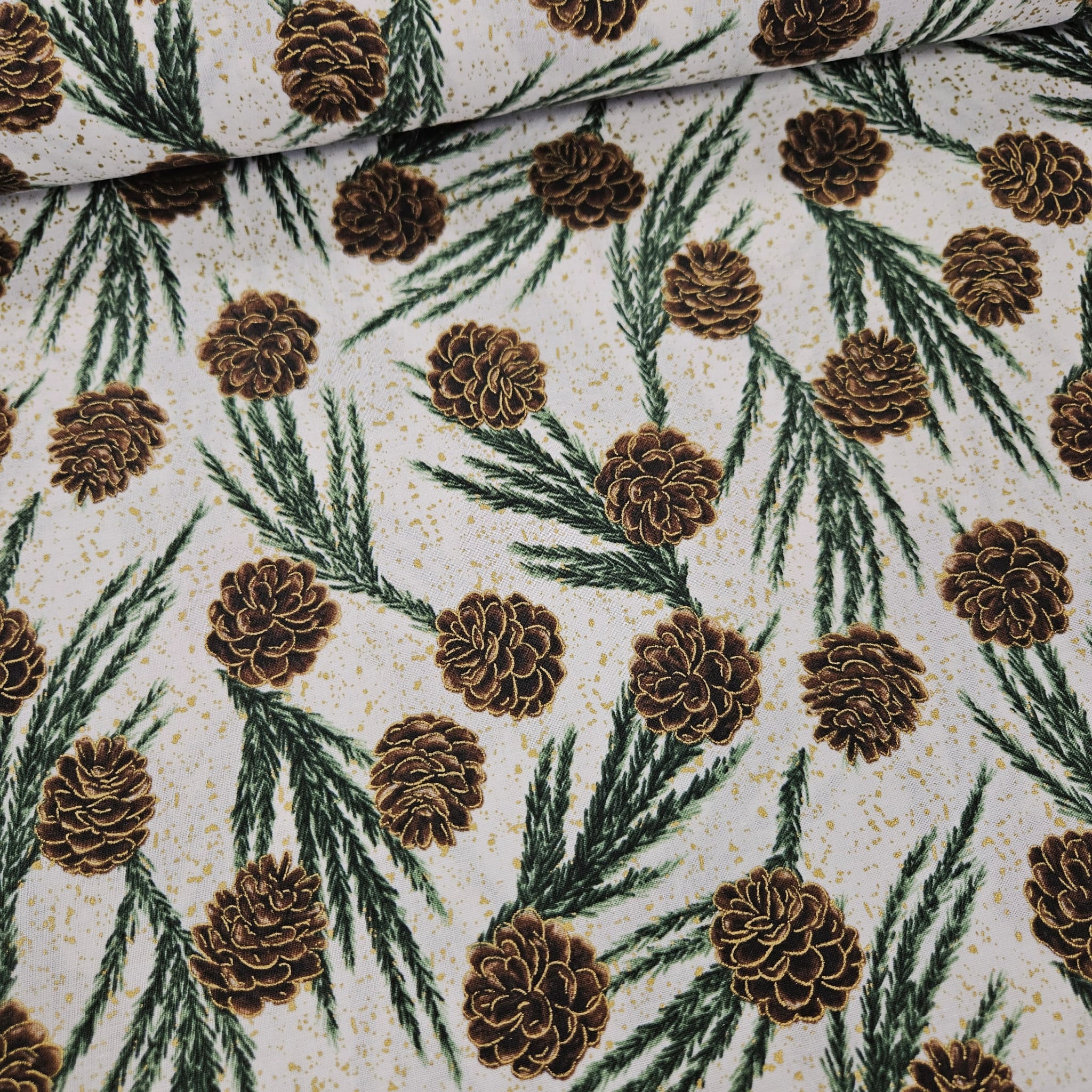 Hoffman - Meet Magnolia Pine Cones Metallic R7680 100% Cotton Fabric