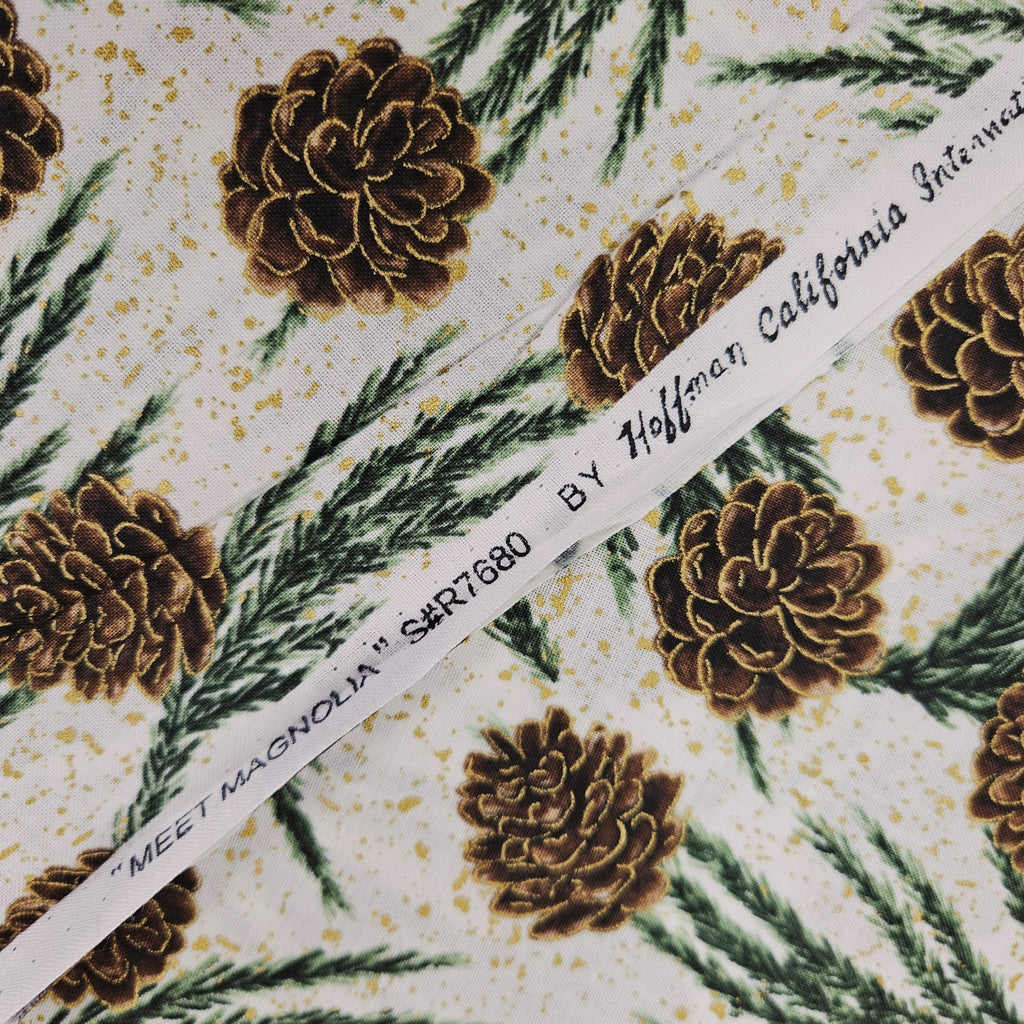 Hoffman - Meet Magnolia Pine Cones Metallic R7680 100% Cotton Fabric