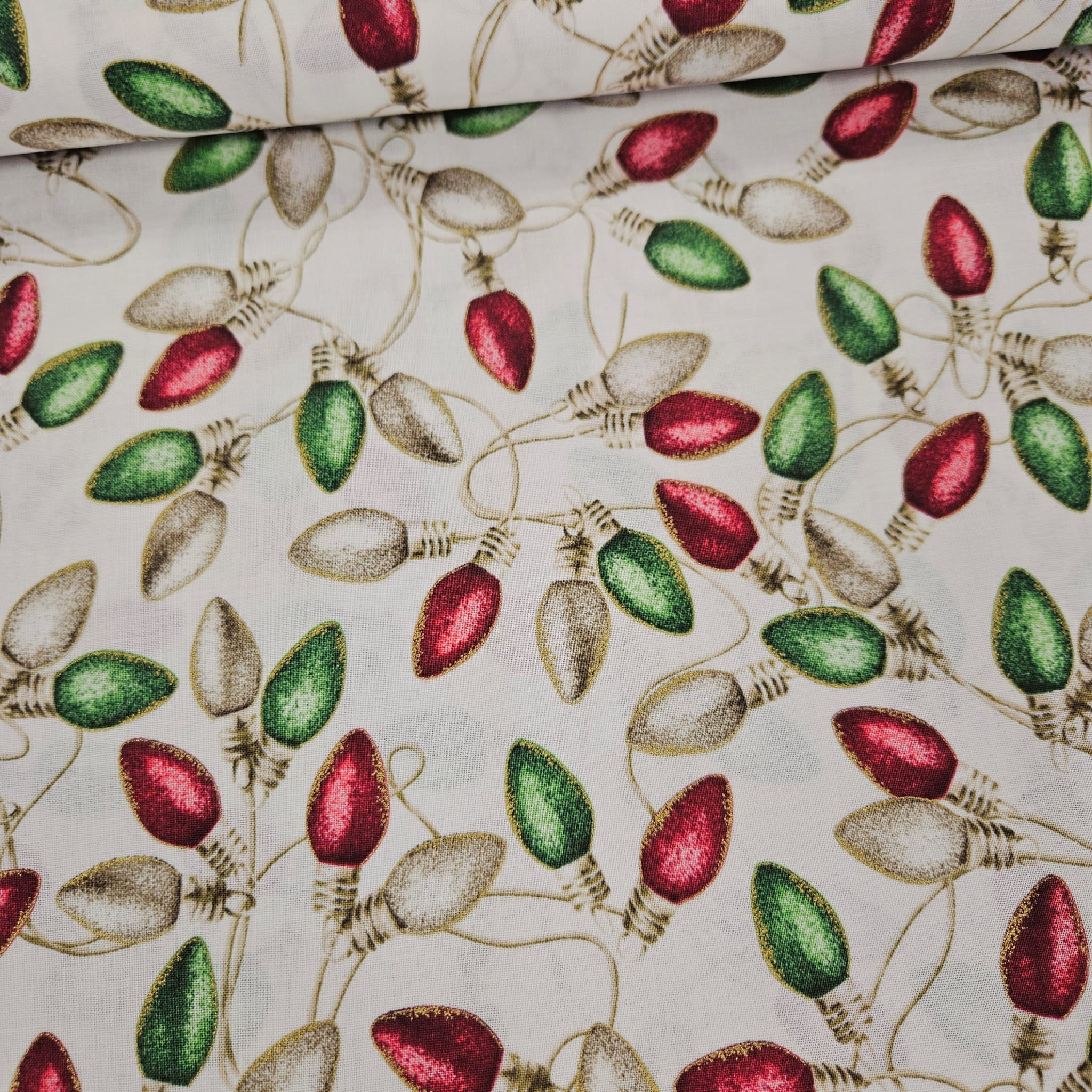 Hoffman - Cardinal Carols Christmas Lights Metallic Gold 7627 100% Cotton Fabric