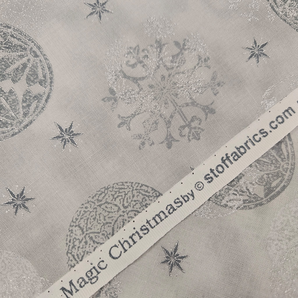 Stof - Magic Christmas Silver Ornaments 100% Cotton Fabric