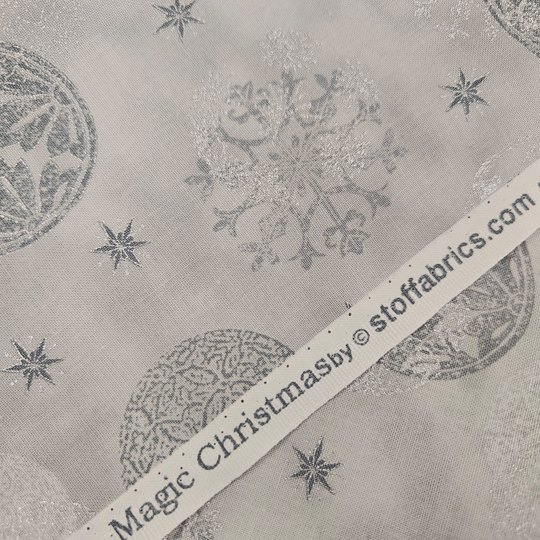 Stof - Magic Christmas Silver Ornaments 100% Cotton Fabric