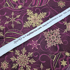 Stof - Sparkle Gold and Plum Ornaments 100% Cotton Fabric
