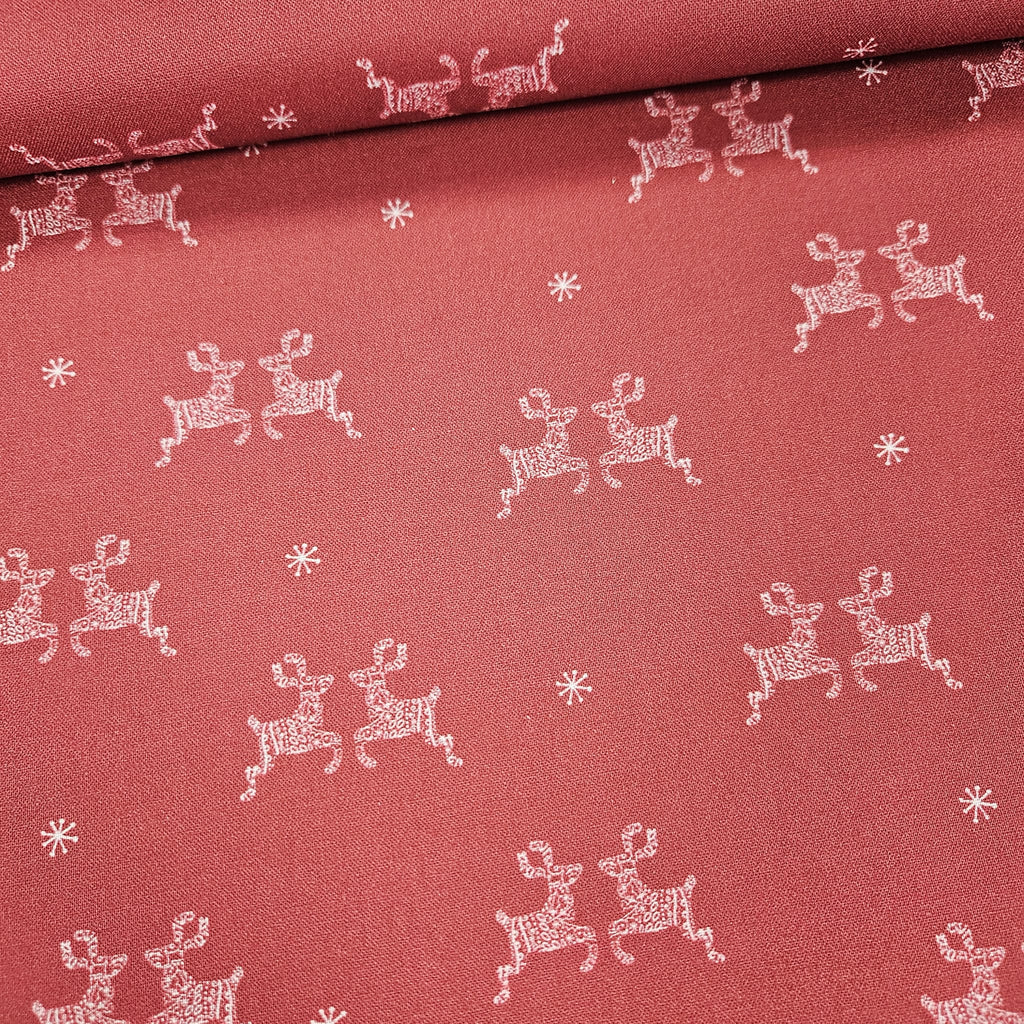 Stof - Little Christmas Eve Reindeer Red 100% Cotton Fabric