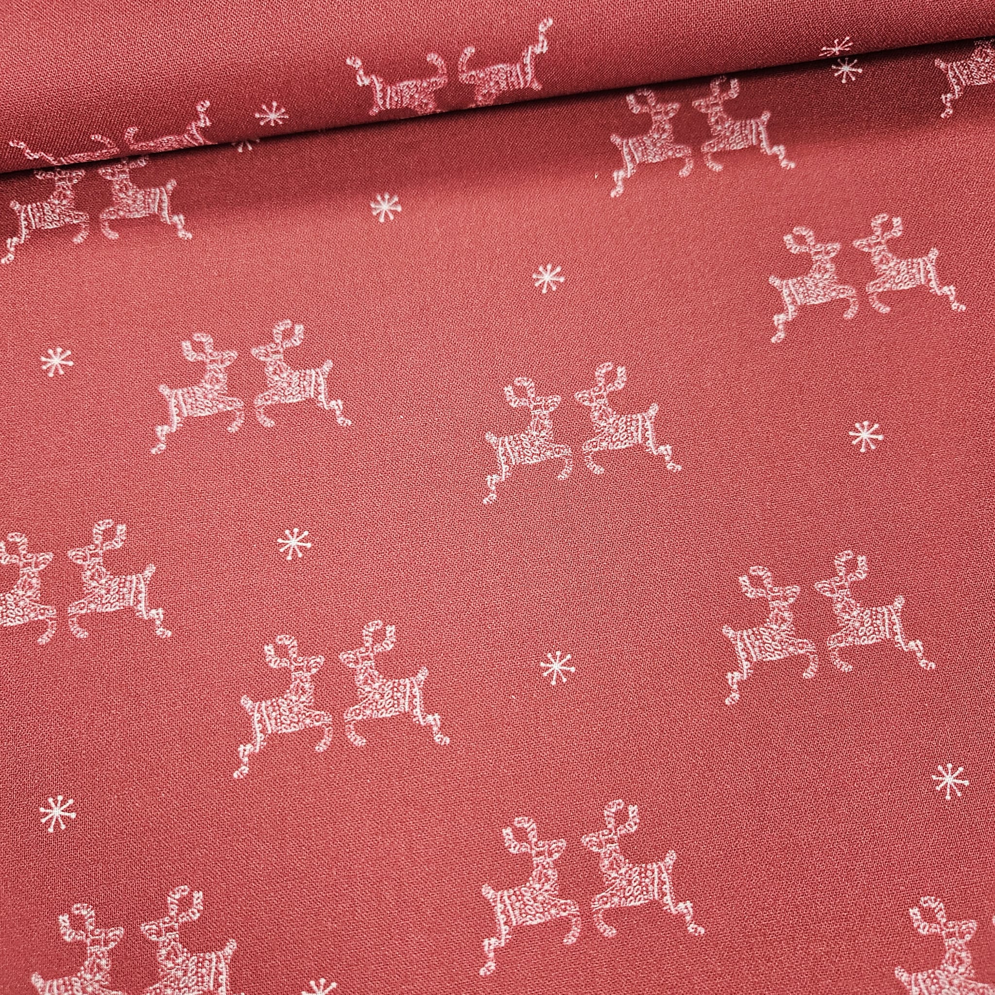 Stof - Little Christmas Eve Reindeer Red 100% Cotton Fabric