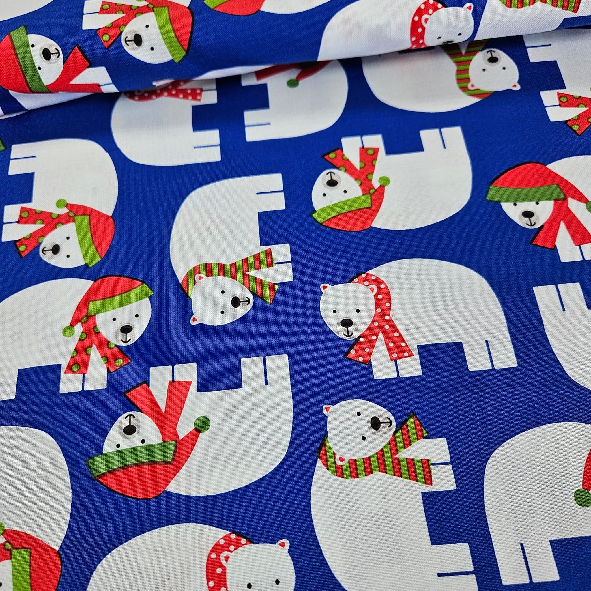 Robert Kaufman - Jingle Polar Bears on Blue 100% Cotton Fabric