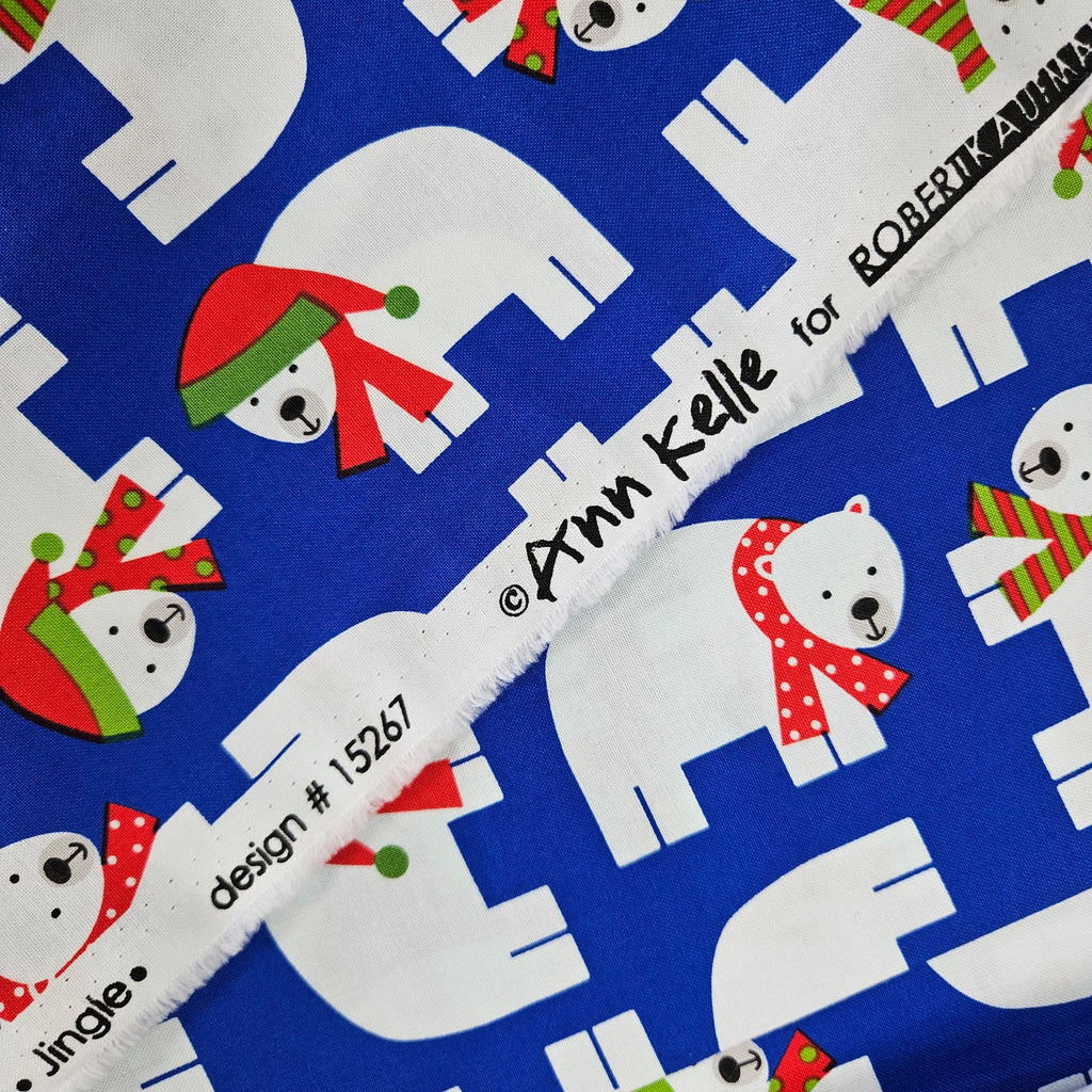 Robert Kaufman - Jingle Polar Bears on Blue 100% Cotton Fabric