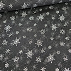 Stof - Amazing Stars Snowflakes Black Metallic 100% Cotton Fabric