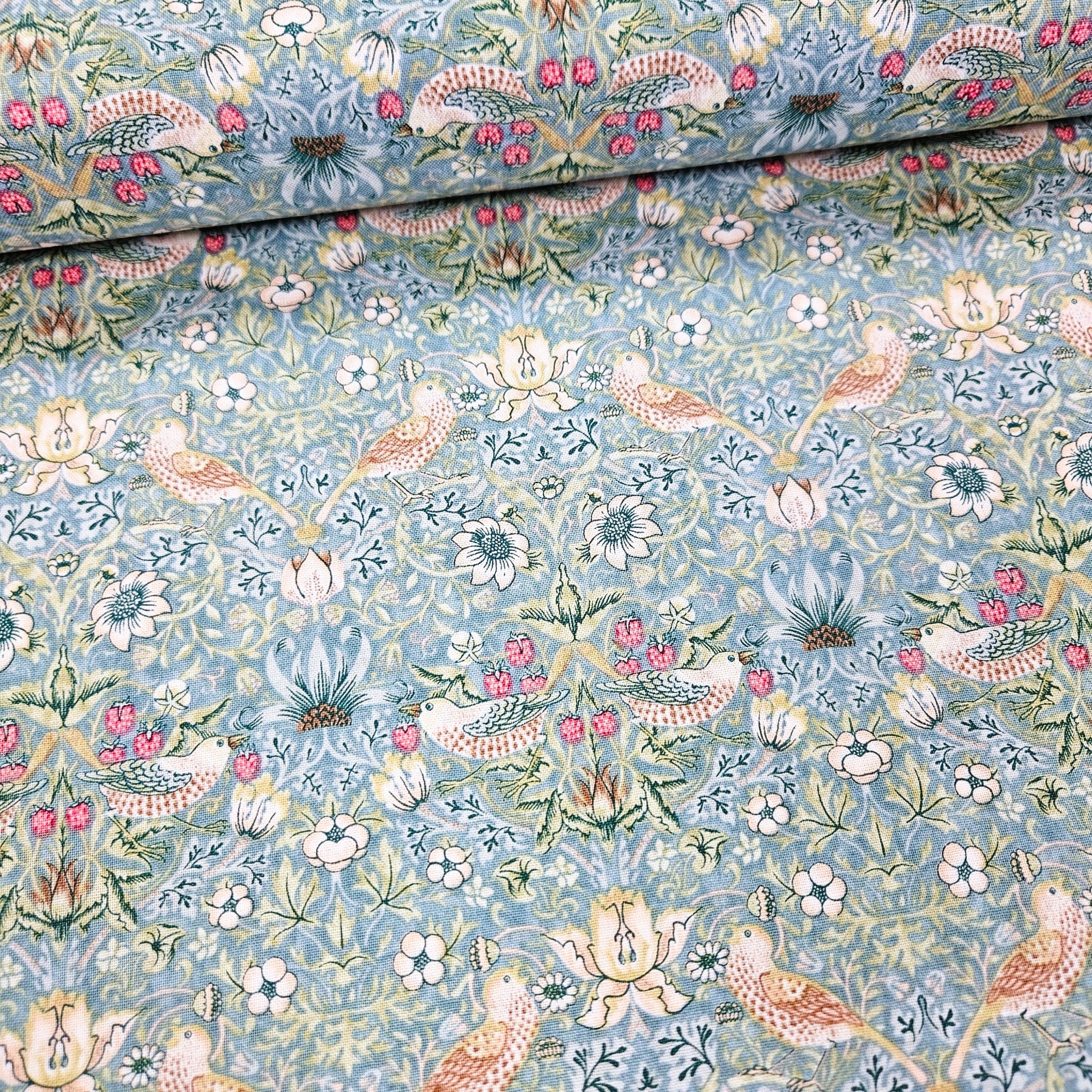 The Original Morris and Co - Mini Strawberry Thief Aqua PWWM002 - 100% Cotton Fabric by Free Spirit
