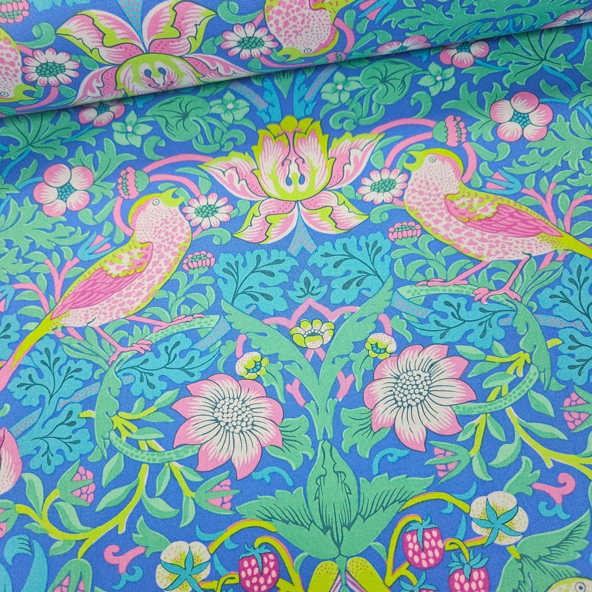 Kaffe Fassett and Morris and Co - Strawberry Thief Blue PWKW013 - 100% Cotton Fabric by Free Spirit