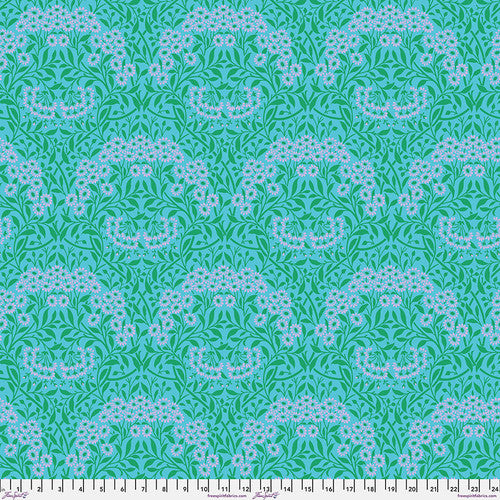 Kaffe Fassett and Morris and Co - Michaelmas Daisy Aqua PWKW007 - 100% Cotton Fabric by Free Spirit