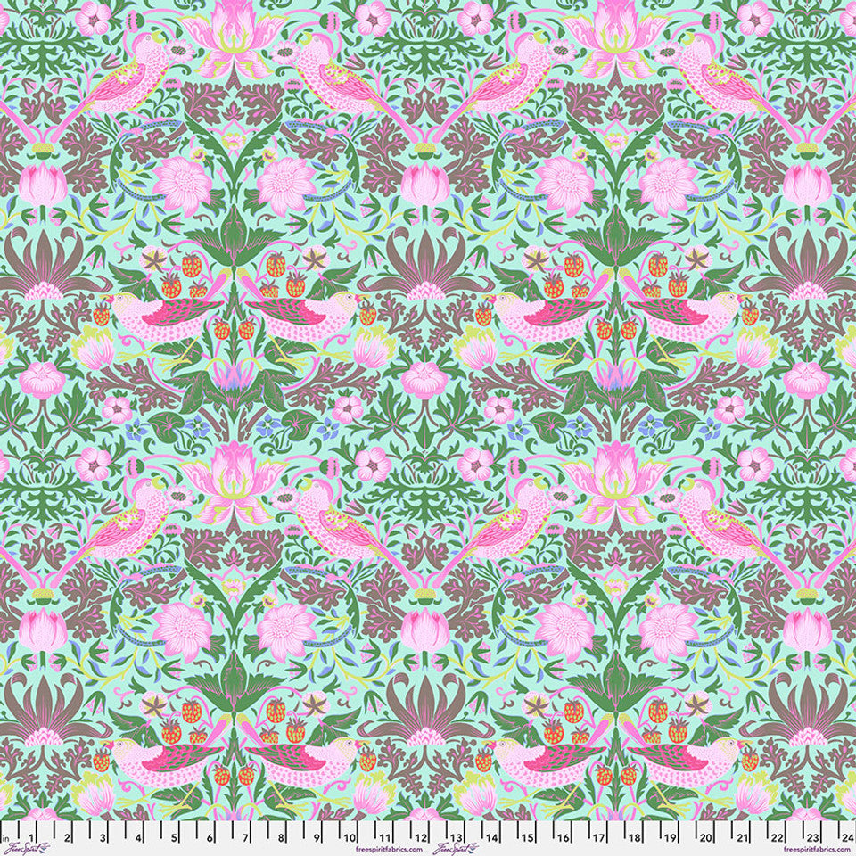Kaffe Fassett and Morris and Co - Strawberry Thief Aqua PWKW013 - 100% Cotton Fabric by Free Spirit