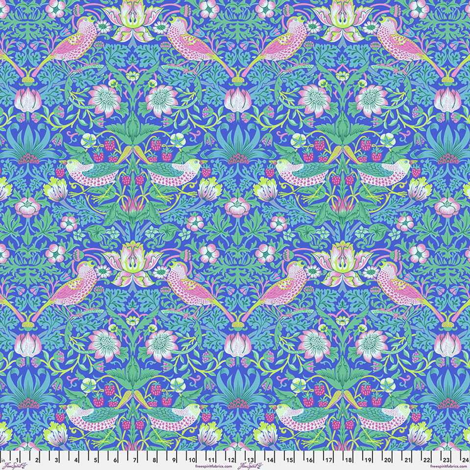 Kaffe Fassett and Morris and Co - Strawberry Thief Blue PWKW013 - 100% Cotton Fabric by Free Spirit