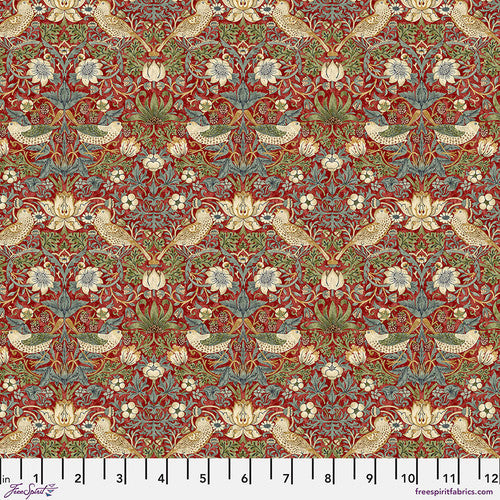 The Original Morris and Co - Mini Strawberry Thief Red PWWM002.REDXX- 100% Cotton  Fabric by Free Spirit