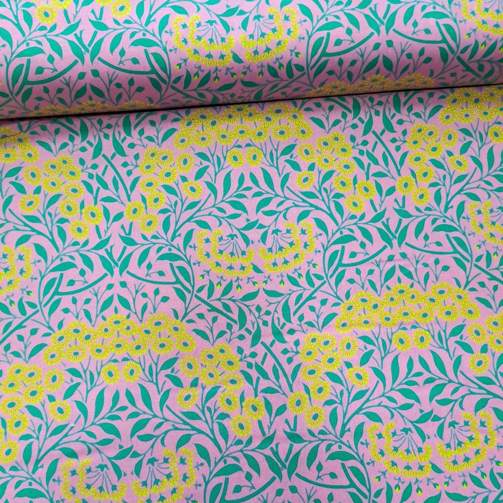 Kaffe Fassett and Morris and Co - Michaelmas Daisy Pink PWKW007 - 100% Cotton Fabric by Free Spirit
