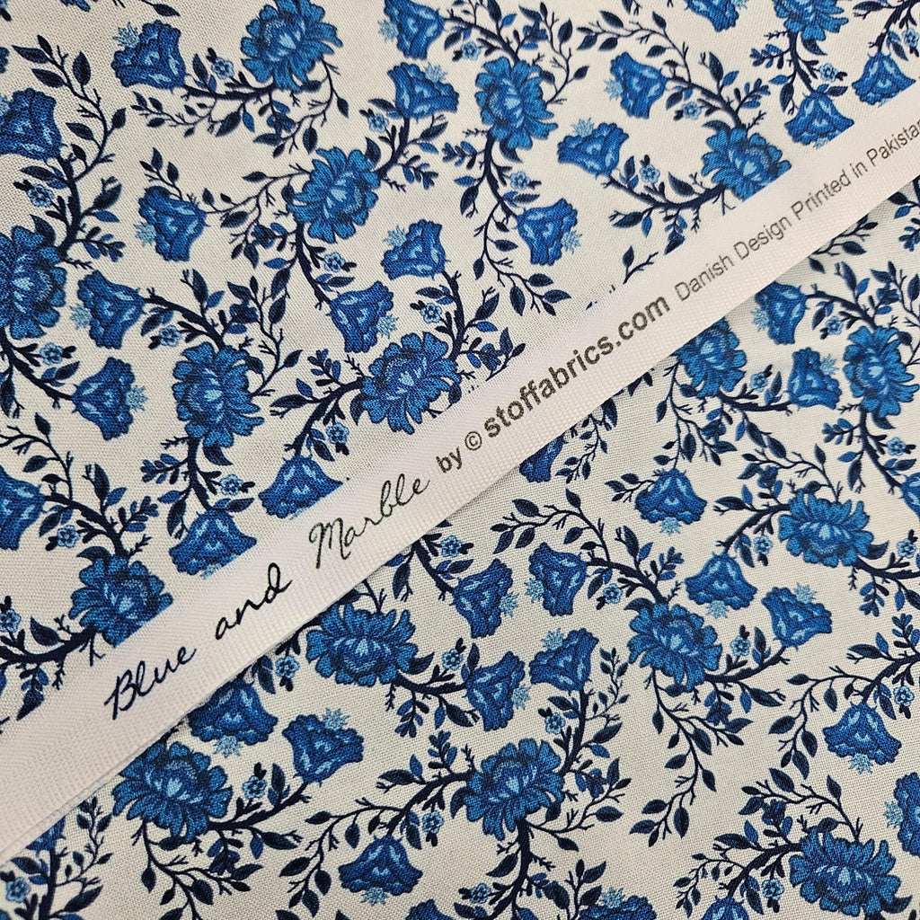 Stof - Blue and Marble 4502-872 100% Cotton Fabric