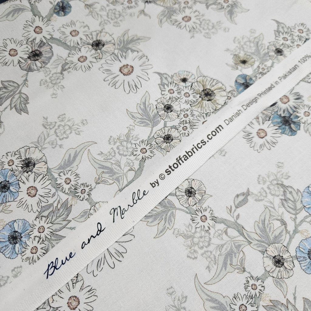 Stof - Blue and Marble 4502-873 100% Cotton Fabric