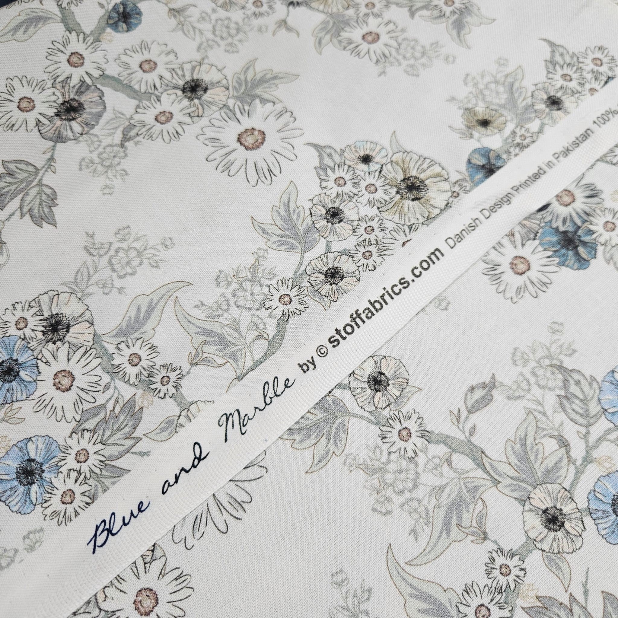 Stof - Blue and Marble 4502-873 100% Cotton Fabric