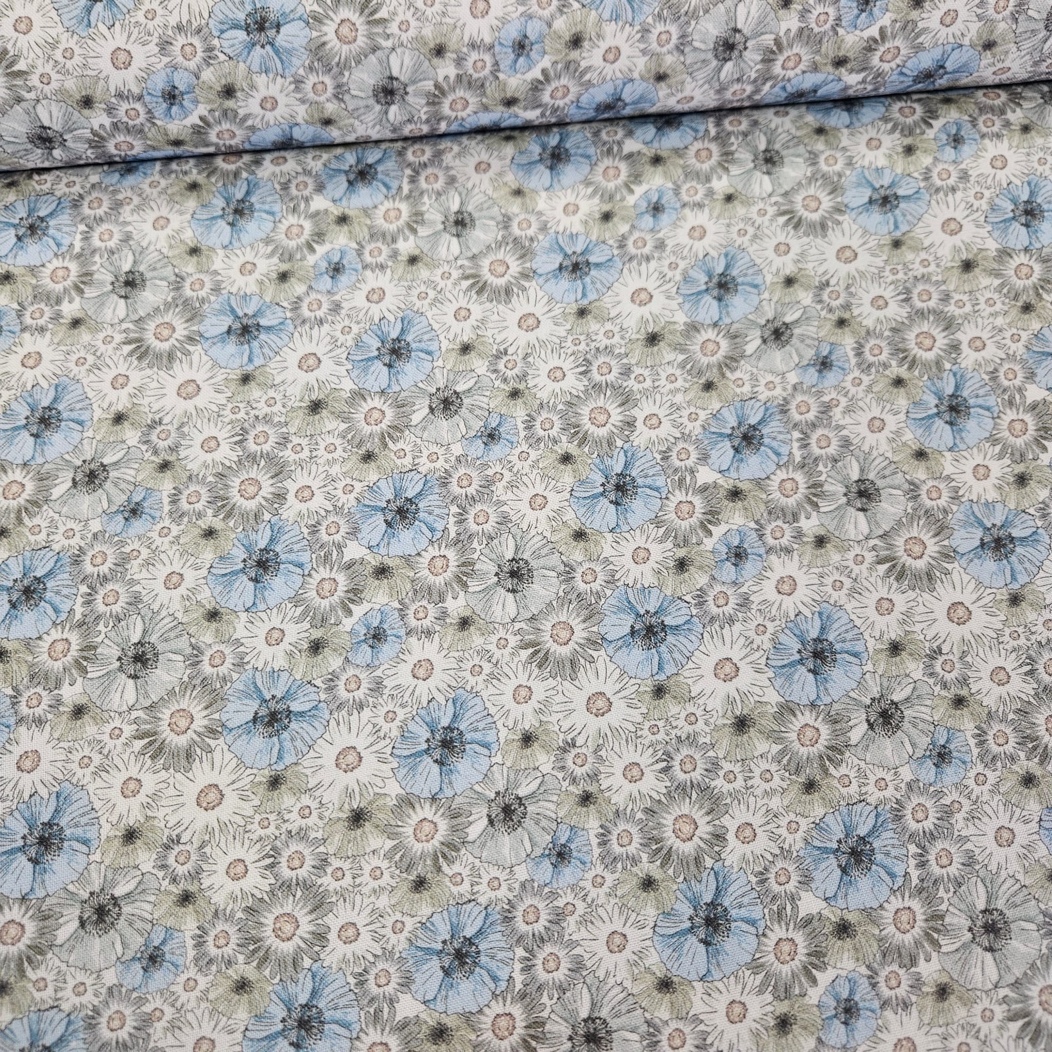 Stof - Blue and Marble 4502-874 100% Cotton Fabric