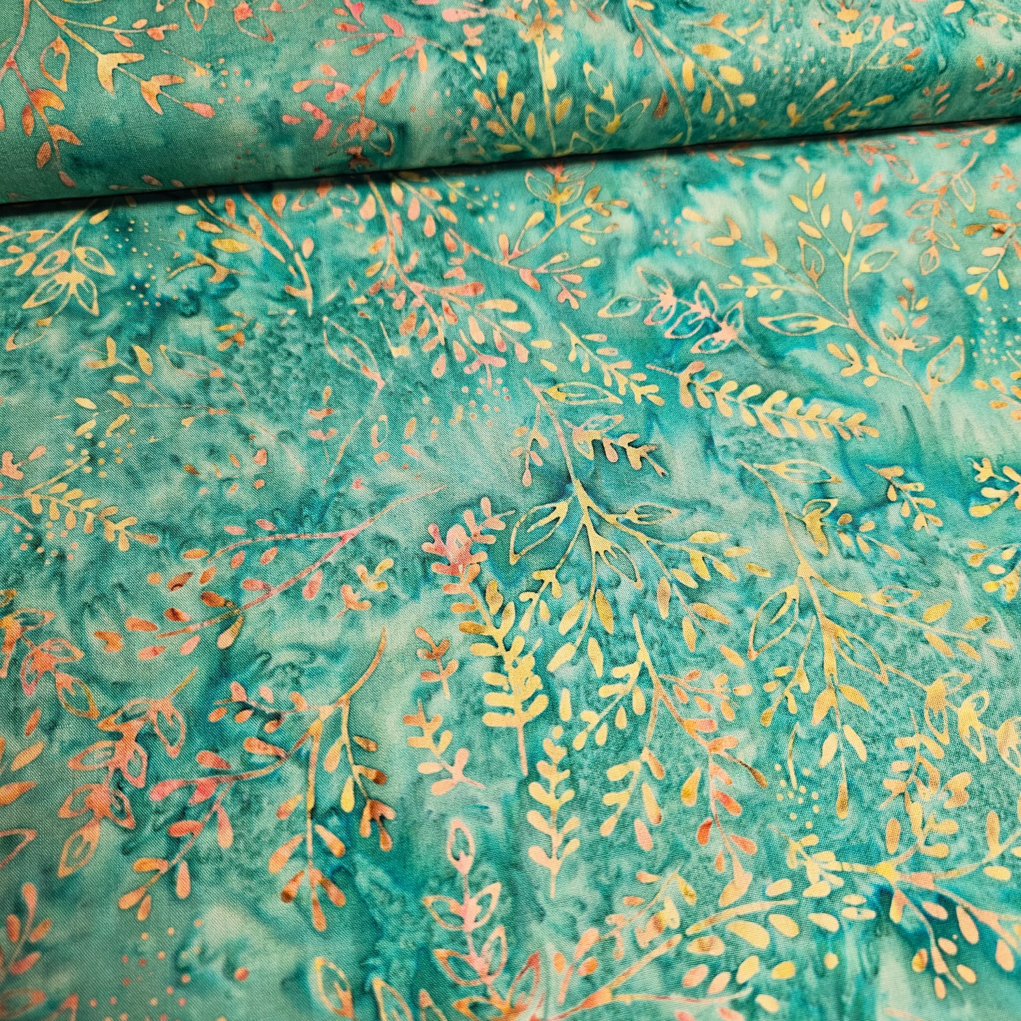 Hoffman - Bali Batiks Handpaints Pressed Leaf Teal 3358-720 100% Cotton Fabric - Crafts and Quilts